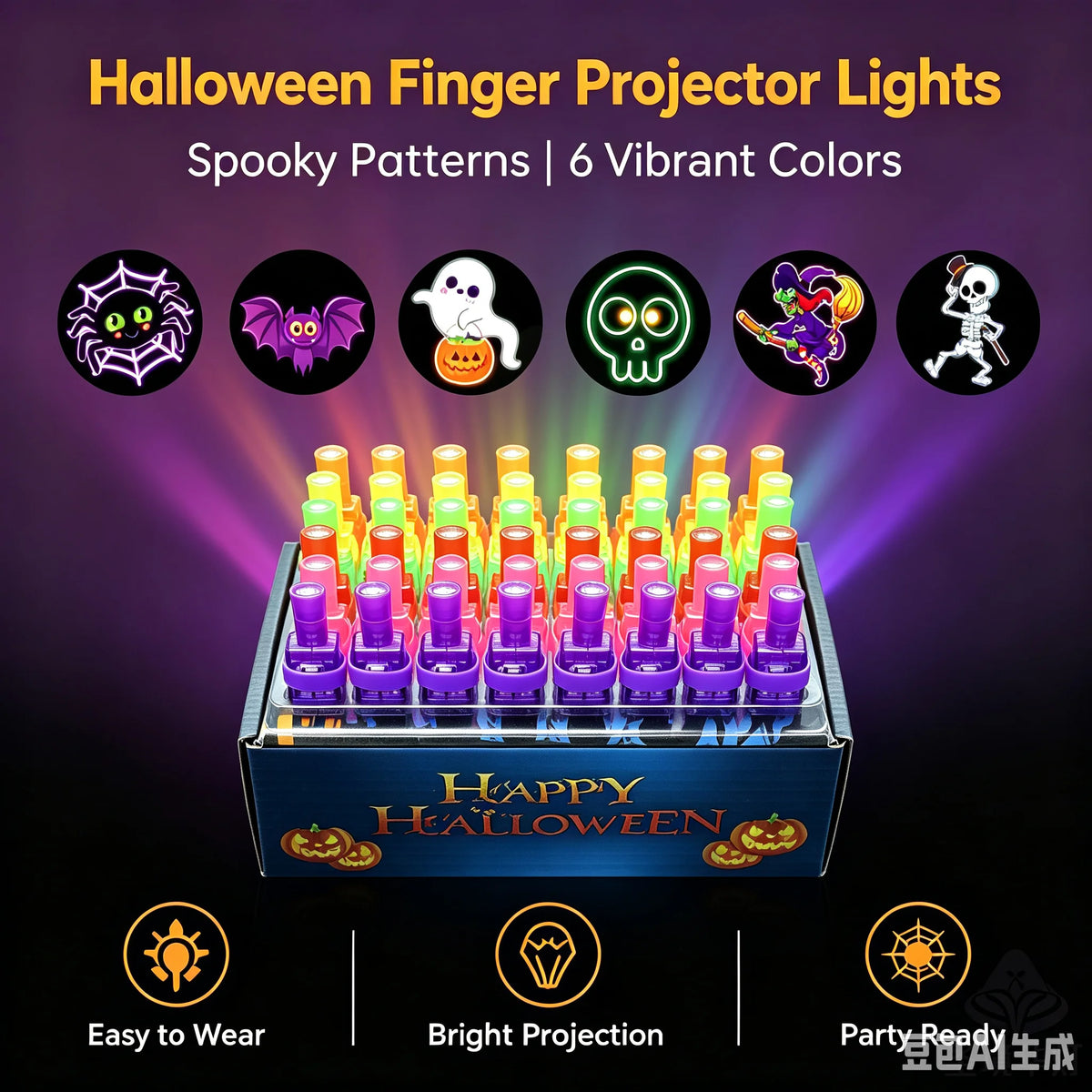36PCS Halloween LED Finger Lights Neon Party Favors Glow in the Dark Rave Party Supplies Goodie Bag Stuffers Box Prizes