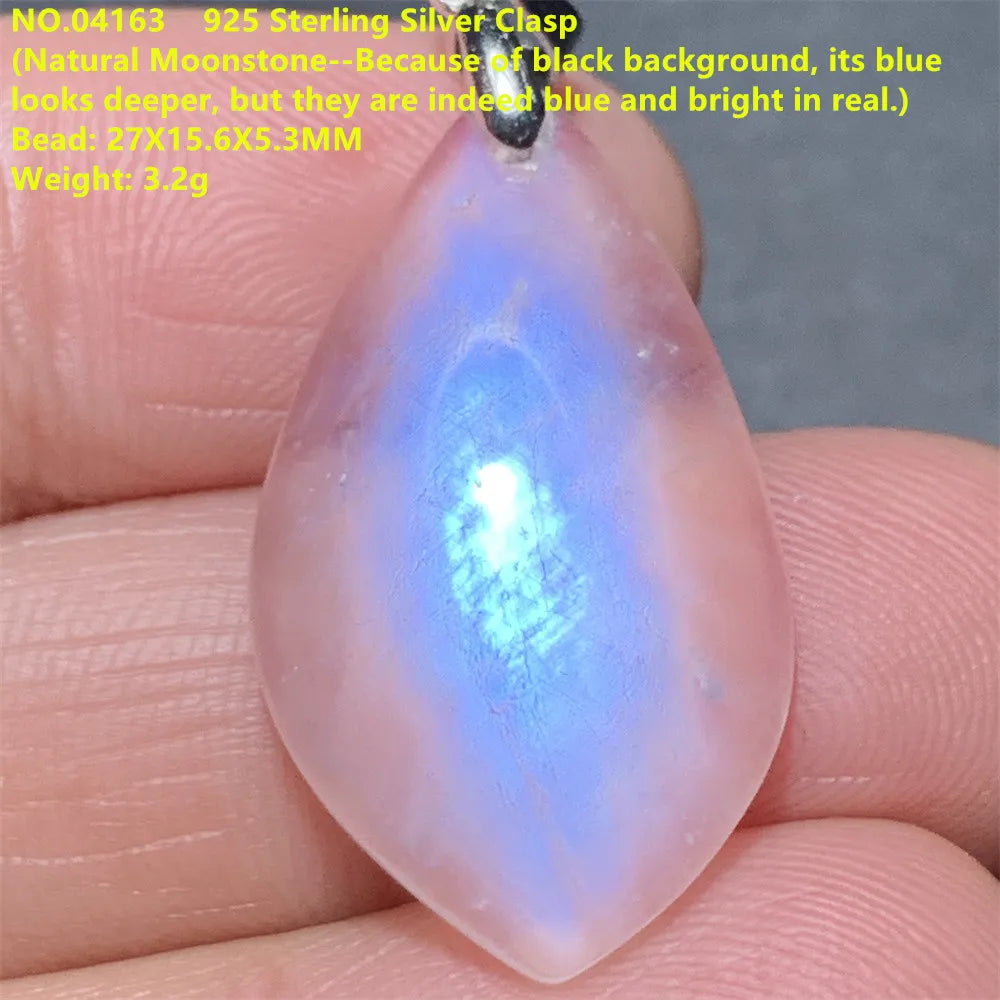 Natural Colorful Moonstone Pendants Necklaces Unusual Women Big Orange Blue Light Rainbow Moon Stones Bead Gemstone Jewelry S925