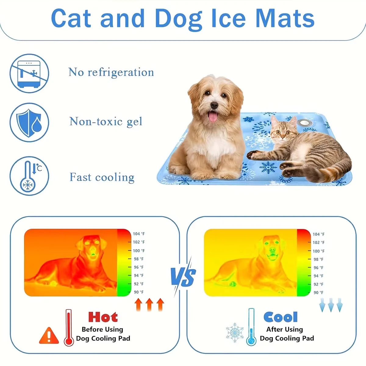 Pet Cooling Mat, Dry Ice Water Injection Cool Pad, Waterproof Wear Resistant, Summer Heat Relief Cooling Cushion for Dogs & Cats