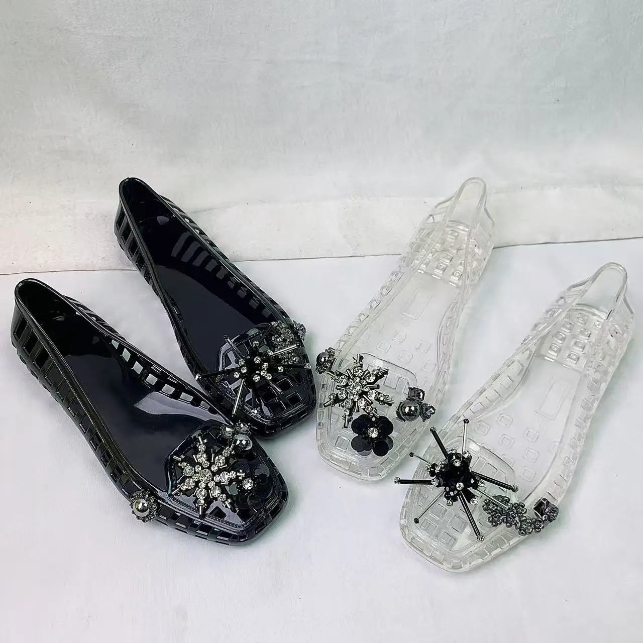 Jelly Crystal Shoes Women's Shoes Night-Glow Set Accessories Crystal Sandals Jelly Shoes Slip-On Slippers Lazy Slippers