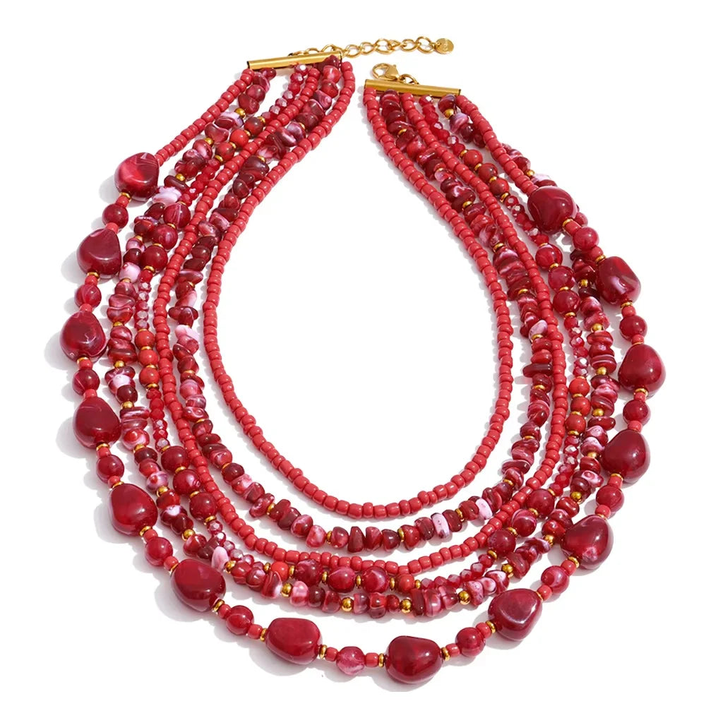 Yhpup 7 Color Fashion Beads Layered Statement Necklace 2025 Tarnish Resistant Charm Resin Trend Jewelry Christmas Gift for Women