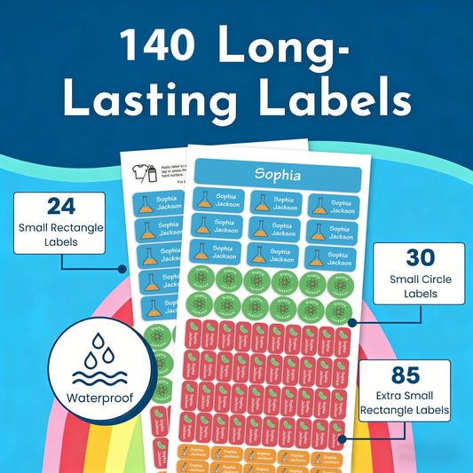 140PCS Personalized Name Labels Waterproof  Stickers Custom Name Tags for School Clothes Bottles Lunch Box Multi Size Durabl