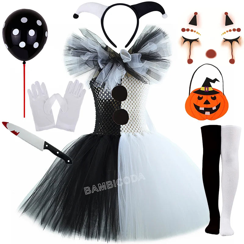 The Clown Costume Terrifier Art Girl Black White Fancy Tutu Dress Horror Joker Dress for Girls Halloween Carnival Party Costumes