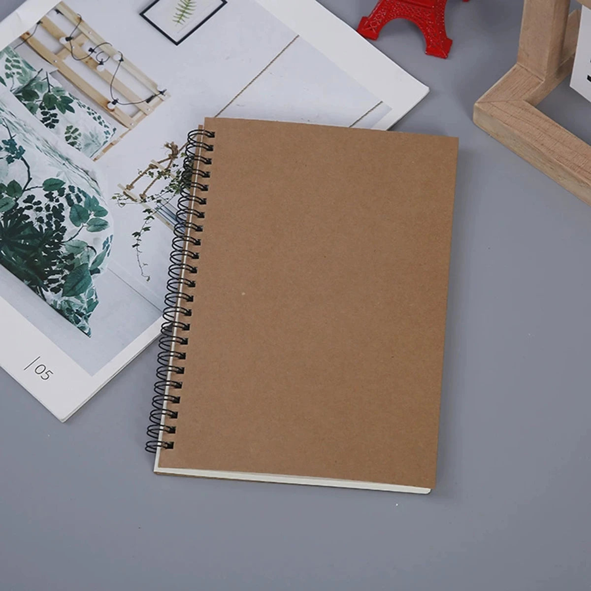 1 Book 50 Sheets Retro Spiral Kraft Paper Notebook Coil Sketchbook Graffiti Drawing Diary Journal Office School Writing Station