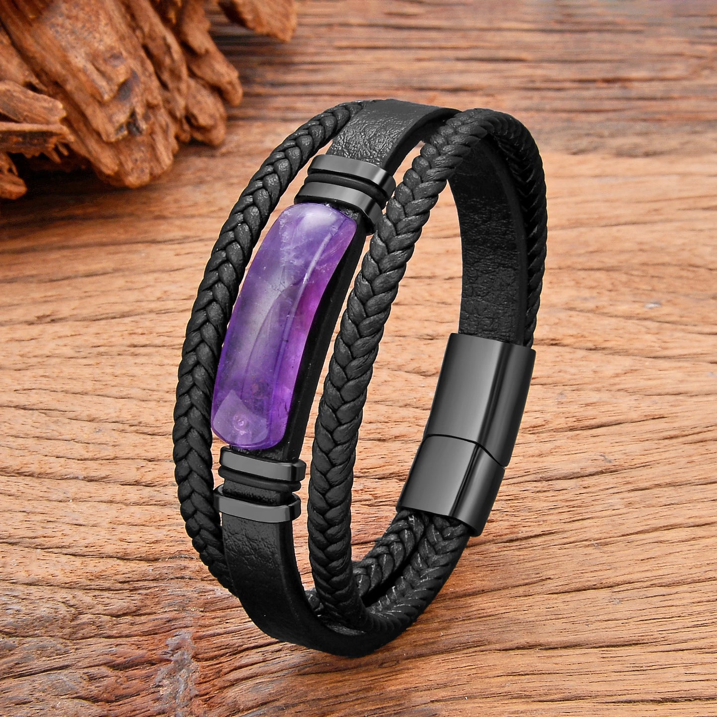 4 Style Natural Purple Crystal Bracelet for Men Women Luxury Geometric Shape Amethysts Bracelet Lady Fashion Stone Jewelry Gifts