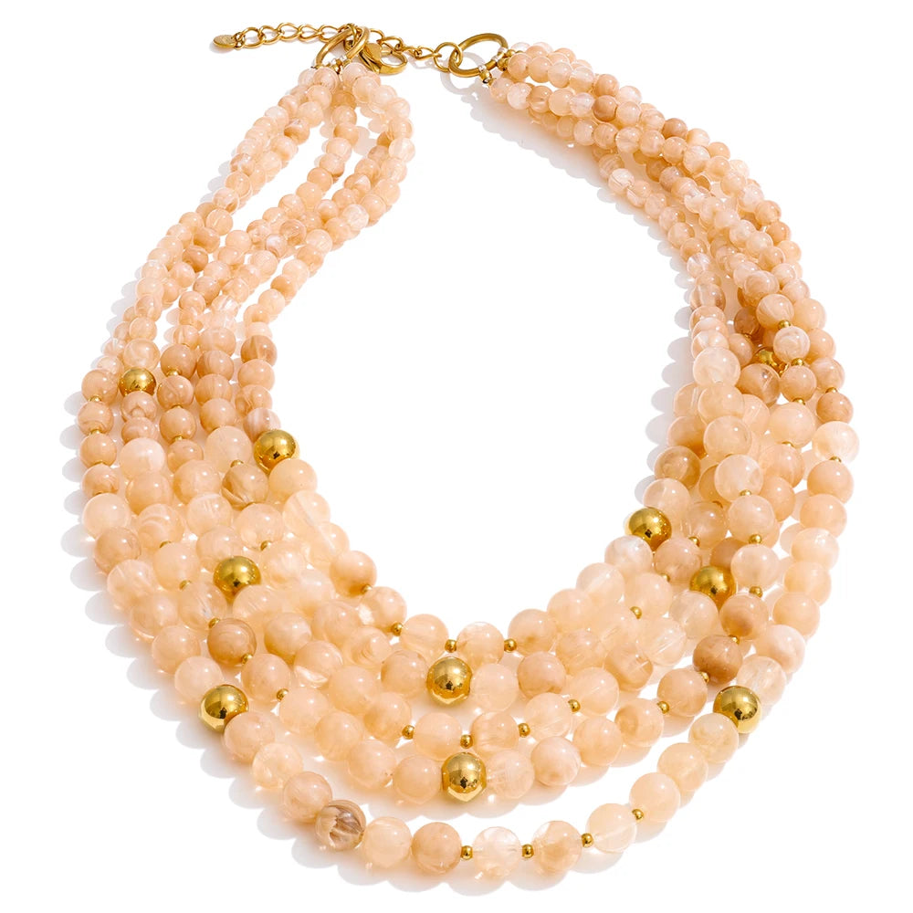 Yhpup 7 Color Fashion Beads Layered Statement Necklace 2025 Tarnish Resistant Charm Resin Trend Jewelry Christmas Gift for Women