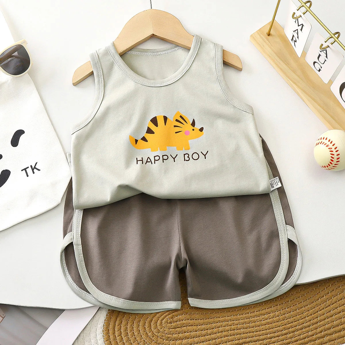 2pcs/set Childrens Vest Shorts Suit Cotton Summer New Clothes Boys Baby Summer Breathable Clothes Kids Girl T-shirt+shorts Pants