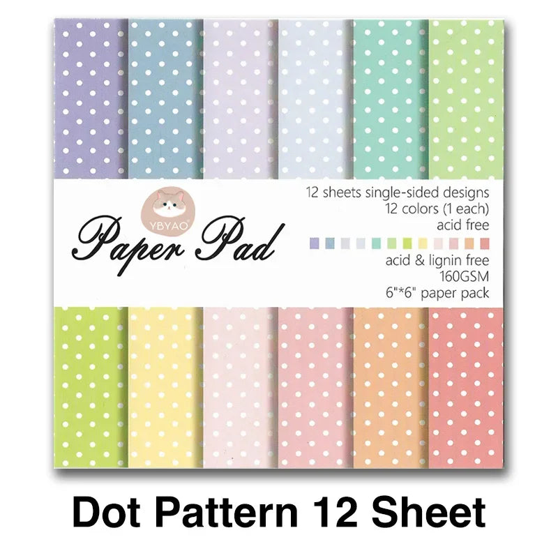 12 Sheet 6"X 6" Dot Grid Pattern Craft Paper Handmade Art Paper Background Pad Card Making Scrapbooking Material Pack