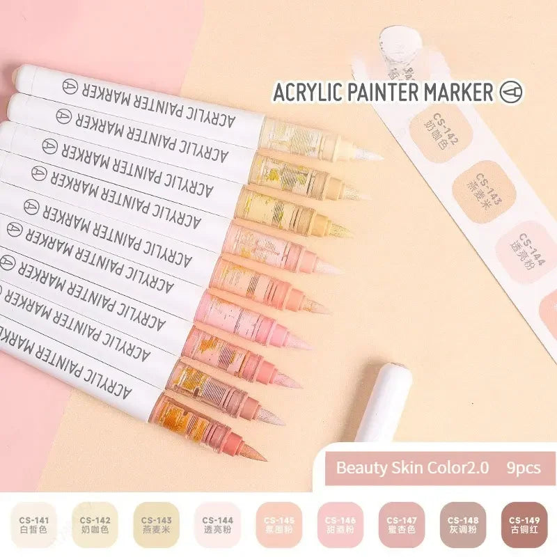9pcs/Box Mix Color Acrylic Markers Set Art Rock Painting Pens Kids Gift Graffiti For Stone Glass Book Shoes DIY Craft Supplies