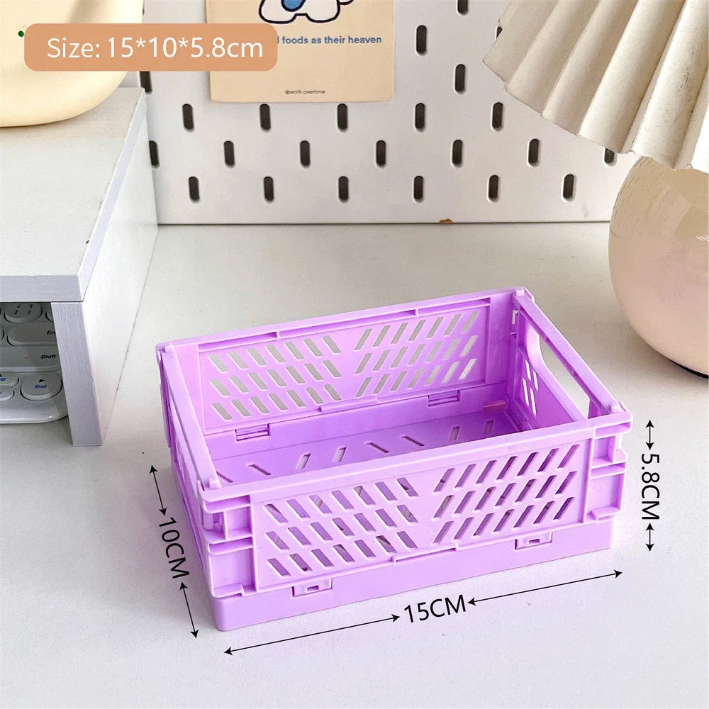 Foldable Storage Box with Handles Collapsible Crate for Toys, Cosmetics & Desk Organization