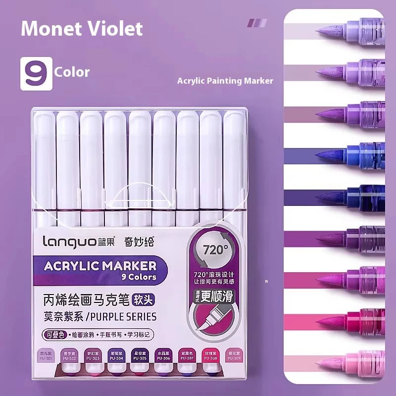 Acrylic Marker Set – Soft Brush Tip Paint Pens in Themed Colors, 9–45 Colors