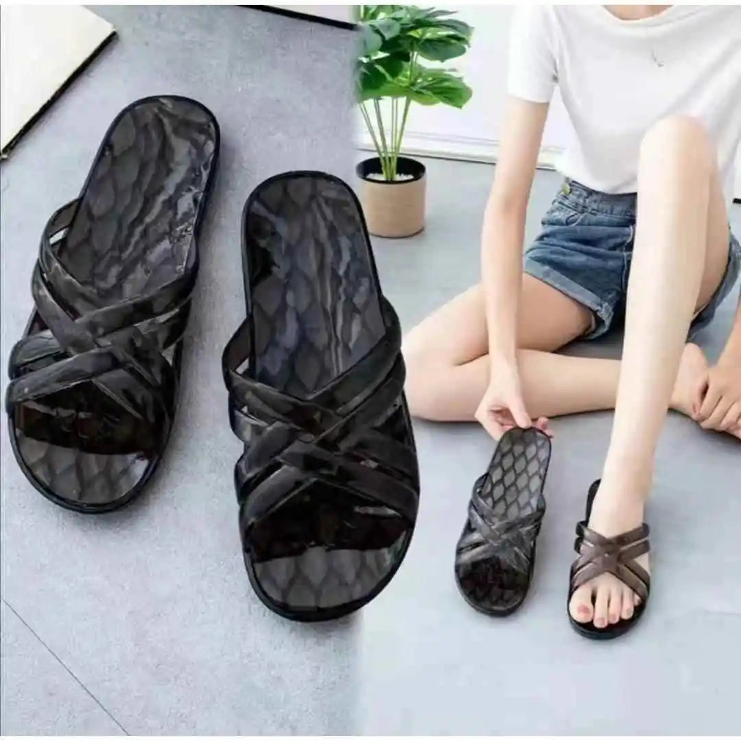 Classic Plastic Mom Slippers Women's Outdoor Fashionable Non-Smelly Old-Style Crystal Jelly Slippers Home Comfortable Sandals
