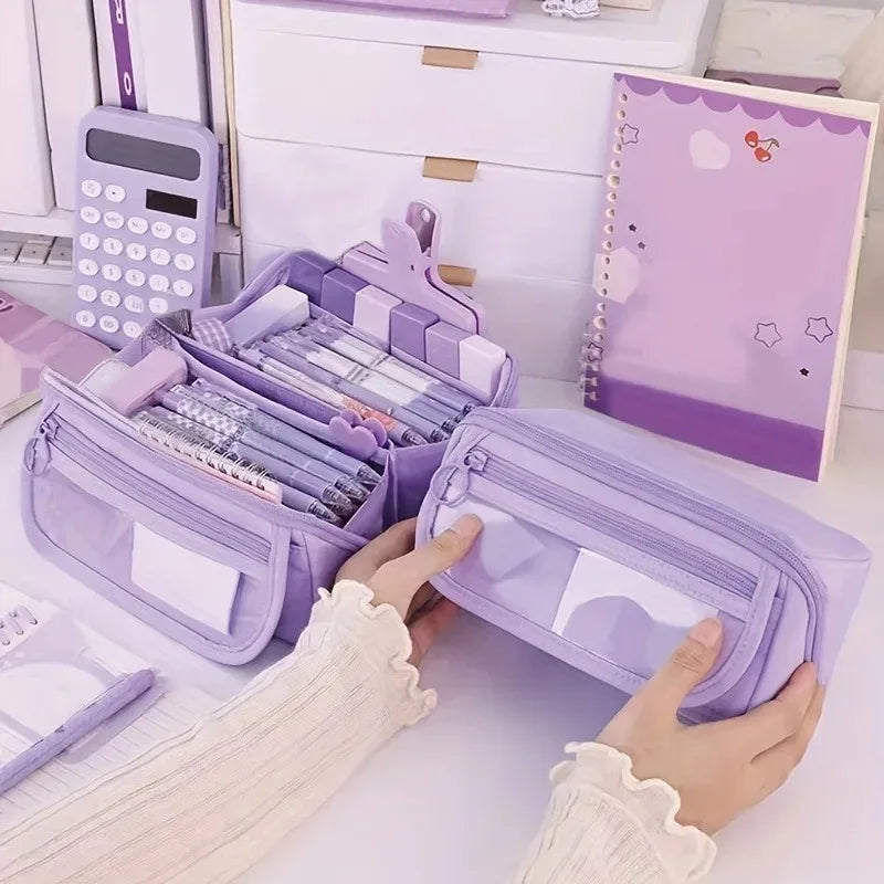 1 new creative large capacity learning pencil case with multifunctional desktop organization and storage stationery box for girl