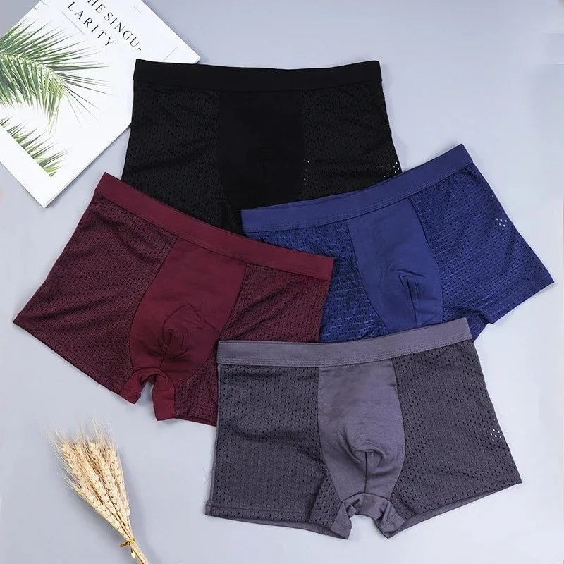 4Pcs Men's Bamboo Boxer Briefs Ultra Soft Anti Odor Underwear Breathable Mesh with Ventilation Holes Stretch Comfort for Daily