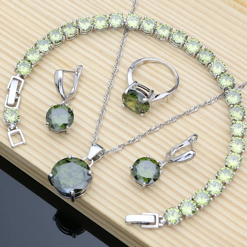 Natural Flame Zircon Beads 925 Sterling Silver Jewelry Sets Wedding Accessories for Women Earrings Rings Bracelet Dropshipping