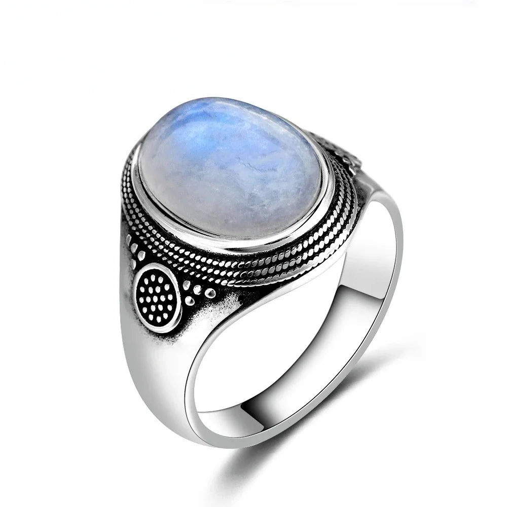 Vintage Natural Labradorite Ring for Women Men 10x14MM Oval Large Tiger Eye S925 Silver Plated Rings Boho Jewelry Gift FCGJHW