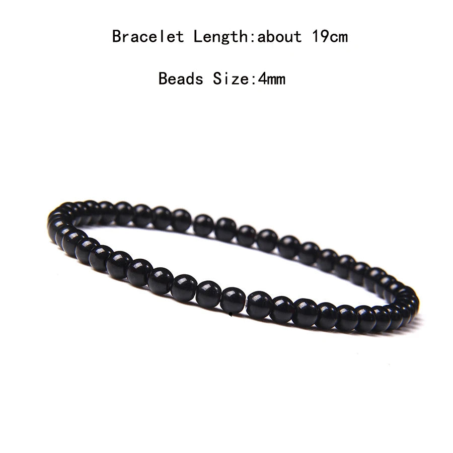 4mm Quartz Agate Bead Natural Stone Beaded Bracelet Lava Rock Tiger Eye Black Onyx Crystal Women Men Yoga Healing Chakra Jewelry