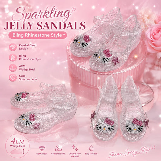 Sanrio Hello Kitty Hello Kitty Summer Rhinestone Crystal Wedge  Jelly Sandals Transparent Cute Star Accent Sparkly Retro Shoes