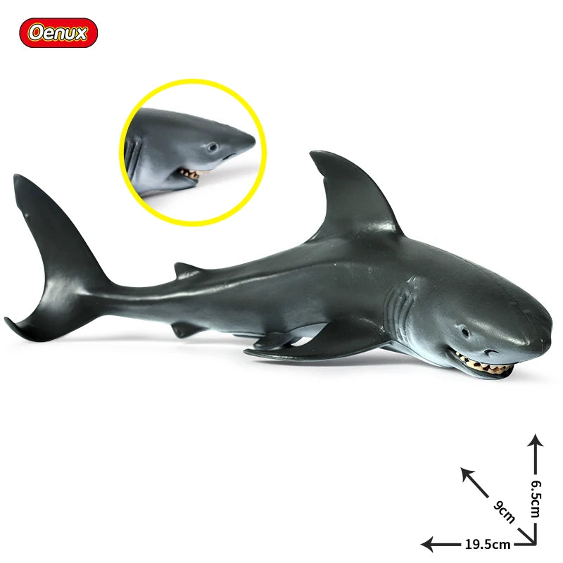 Oenux Ocean Animals Action Figures Sealife Shark Whare Megalodon Model Figurines PVC Home Decoration Kid Cognitive Education Toy