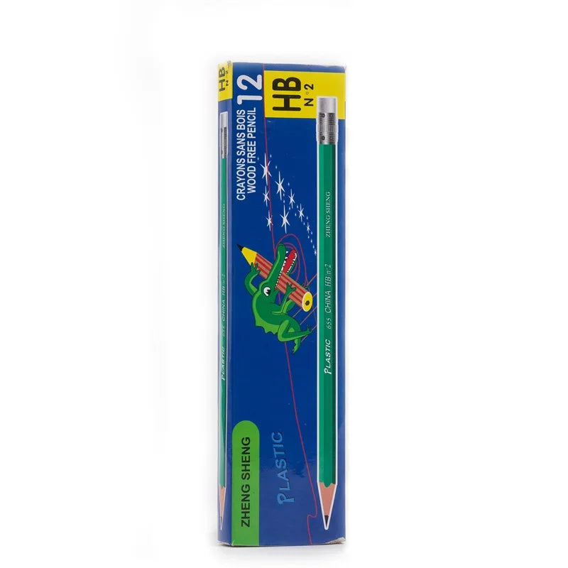 12 Pieces/Set HB Plastics Lead Pencils with Eraser Students Writing Sketch Drawing Wood Pencils for Children