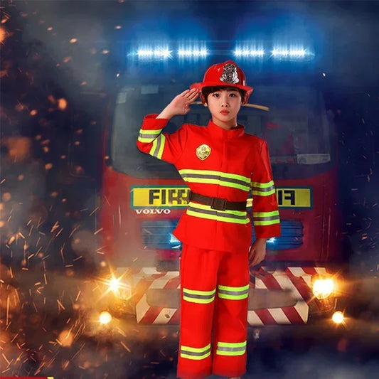 Boy Red Firefighter Halloween Cosplay Uniform Toys Boys Sam Firemen Role Work Clothing Suit Girl Performance Party Costumes
