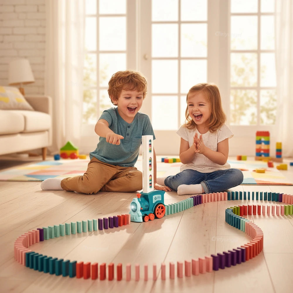 Automatic Domino Train Car Electric Domino Blocks Laying Machine STEM Educational Learning Toys Birthday Gift for Kids Boy Girl