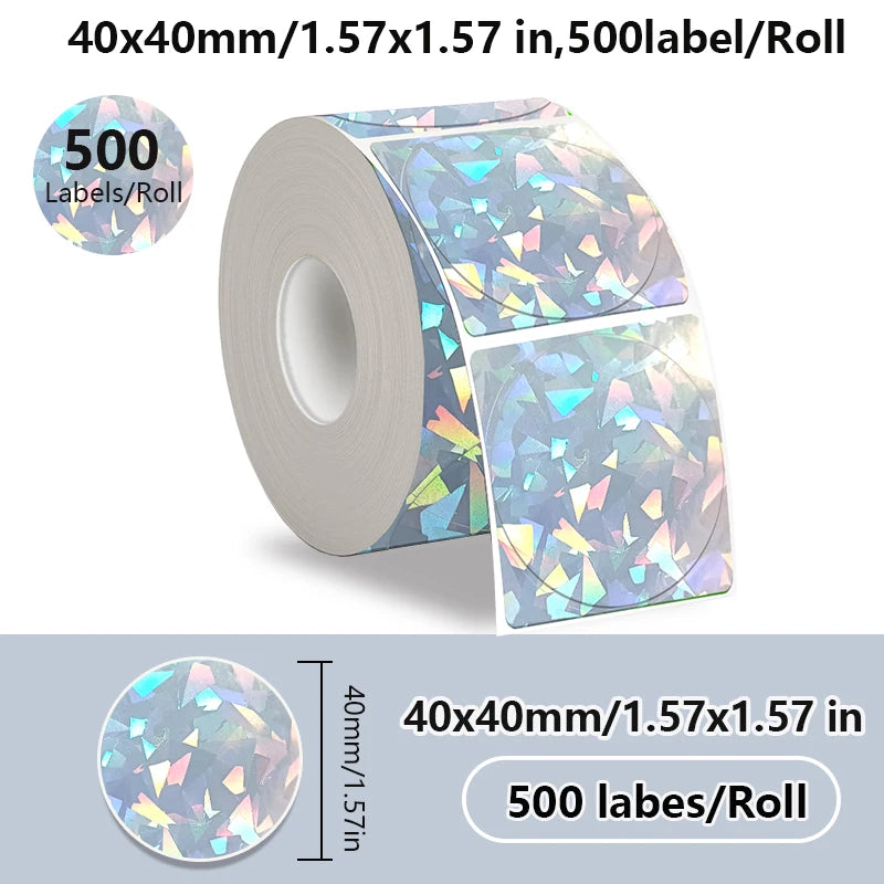 FOR Phomemo 241BT 246S D520 50mm LABEL Holographic Silver Laser Gold Gradient Thanks Card Sticker for LOGO Barcode Birthday