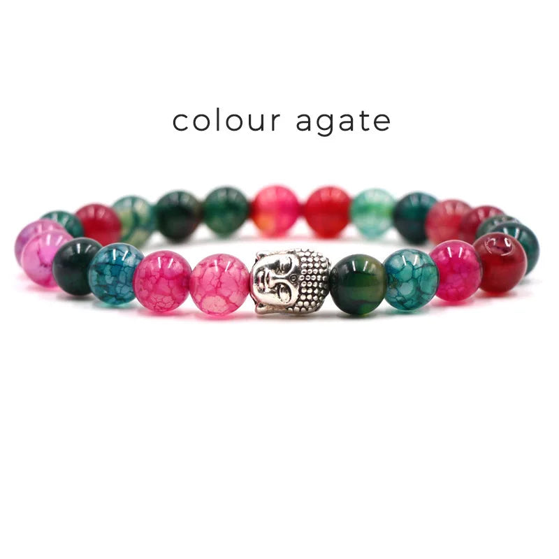 SANSHI Natural Stone Beads Bracelet For Women Men Amethysts Crystals Jewelry Agates Elastic Bangle Bracelets Gift
