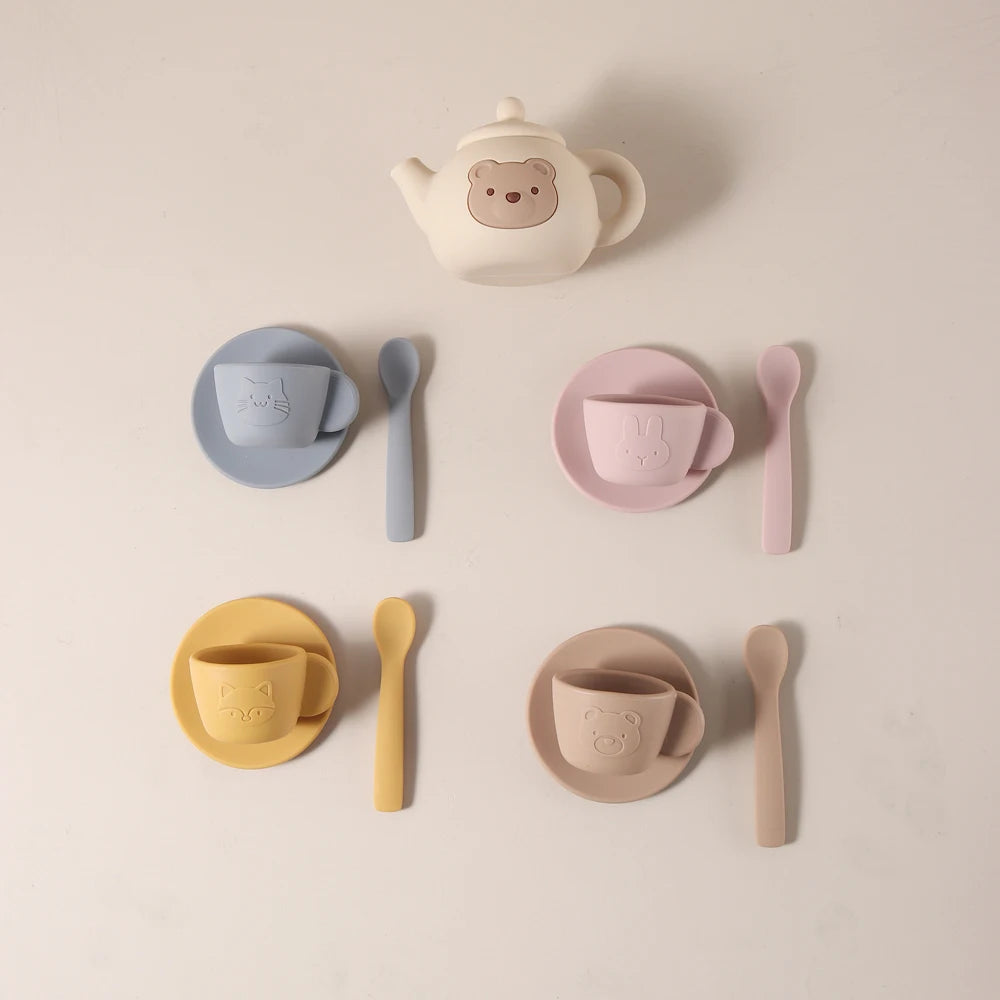 Food Grade Silicone Tea Play Set Toy Pretend Play Food Learning Role Play Game Early Educational Toys for Toddlers Kids Gifts