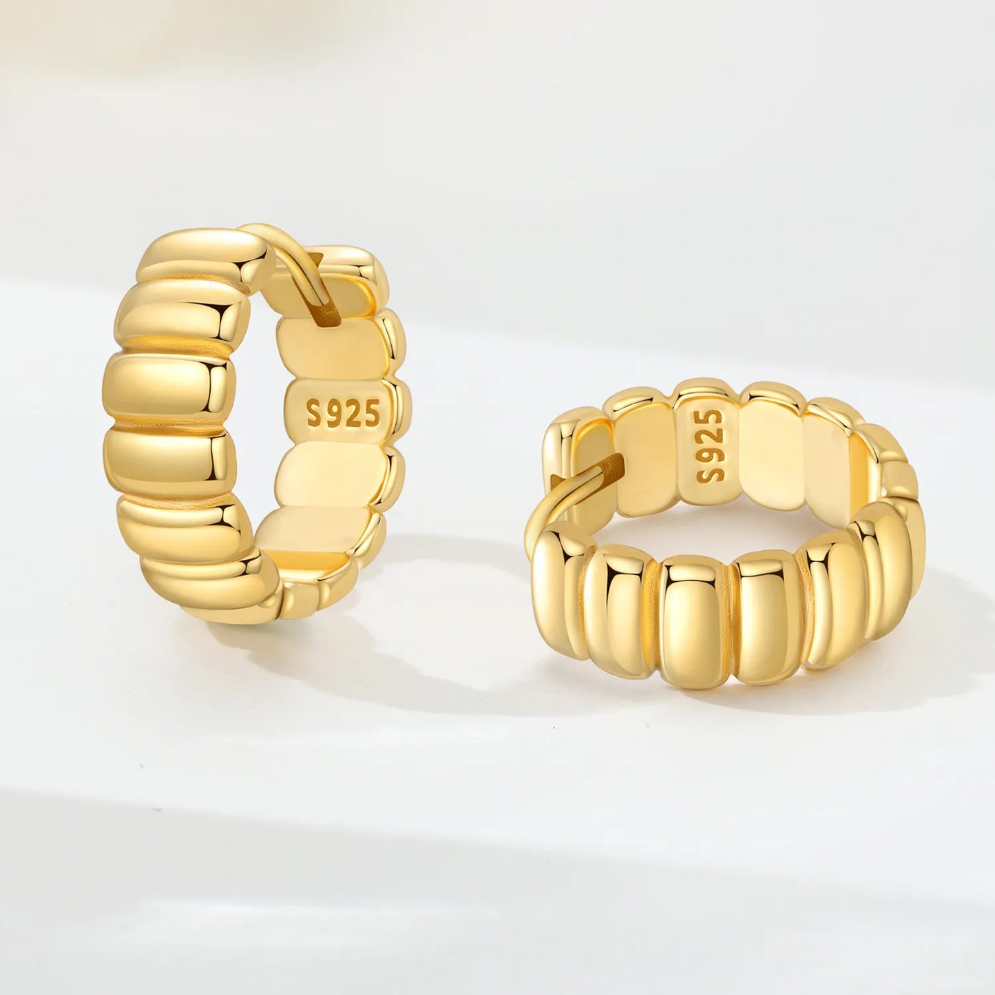 Orstarry S925 Sterling Silver Earring Artistic Textured Square Hoop Earring 18K Gold-plated For Women Birthday Gift Fine Jewelry