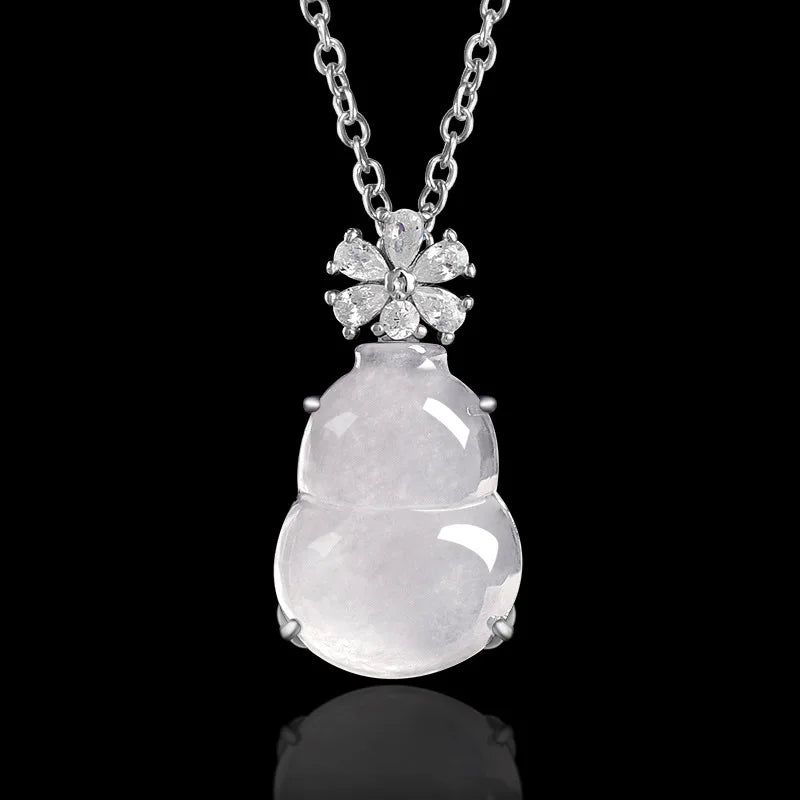 S925 Silver Inlaid Natural Burmese A-grade Jade Gourd Pendant Ice Jadeite Charms Women's Jewelry Necklace Wholesale Drop Ship
