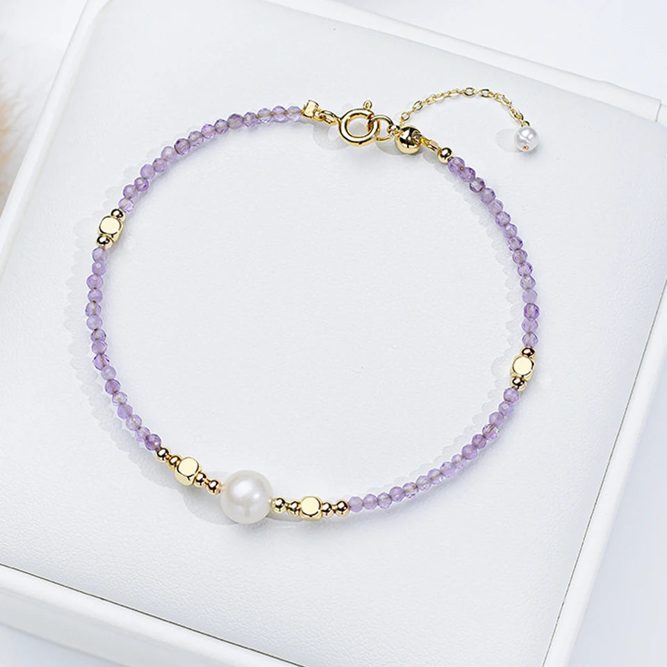 2mm Tourmaline With 7mm  Freshwater Pearl Bracelet For Women Natural Stone Bangle Jewelry Amethyst chains