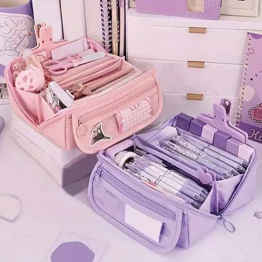 1 new creative large capacity learning pencil case with multifunctional desktop organization and storage stationery box for girl