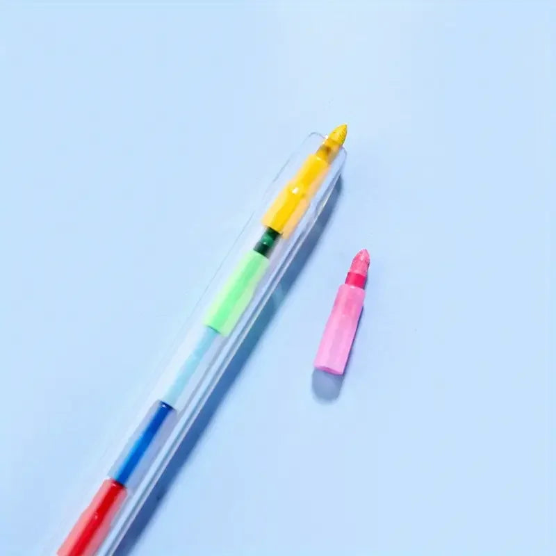 12Pcs/Set Colorful Building Blocks That Can Be Strung Together and Adjust in Height, Crayon Set with 11 Vibrant Colors, Vibrant Art and Craft Pens, Ideal for Birthday Parties, Back-To-School Supplies, and Reward Gifts