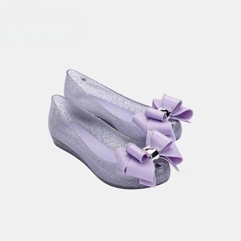 New Women's Jelly Shoes Fashion Ladies Fish Mouth Sandals Adult Girls Non-slip Beach Shoes Crystal Flash Retro Bow Sandal Female