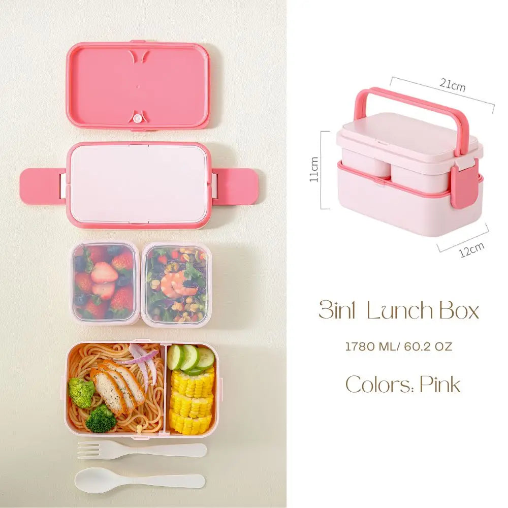 2 Layer / Single Bento Box with Handle,Large Capacity Leak-proof Lunch Box,Snack Food Storage Containers for Kids,Microwave Safe