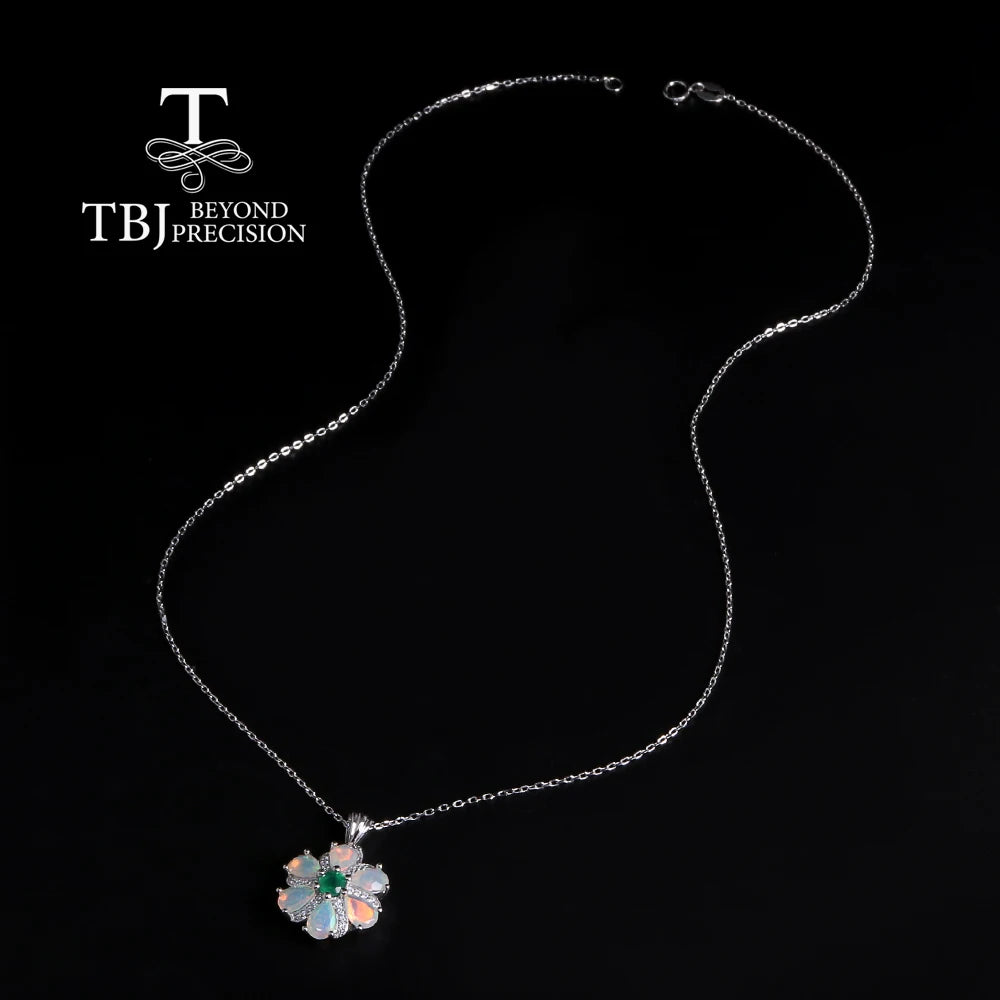 S925 silver flower shape original design with natural ethiopia opal green agate gemstones fine jewelry for women elegant jewelry