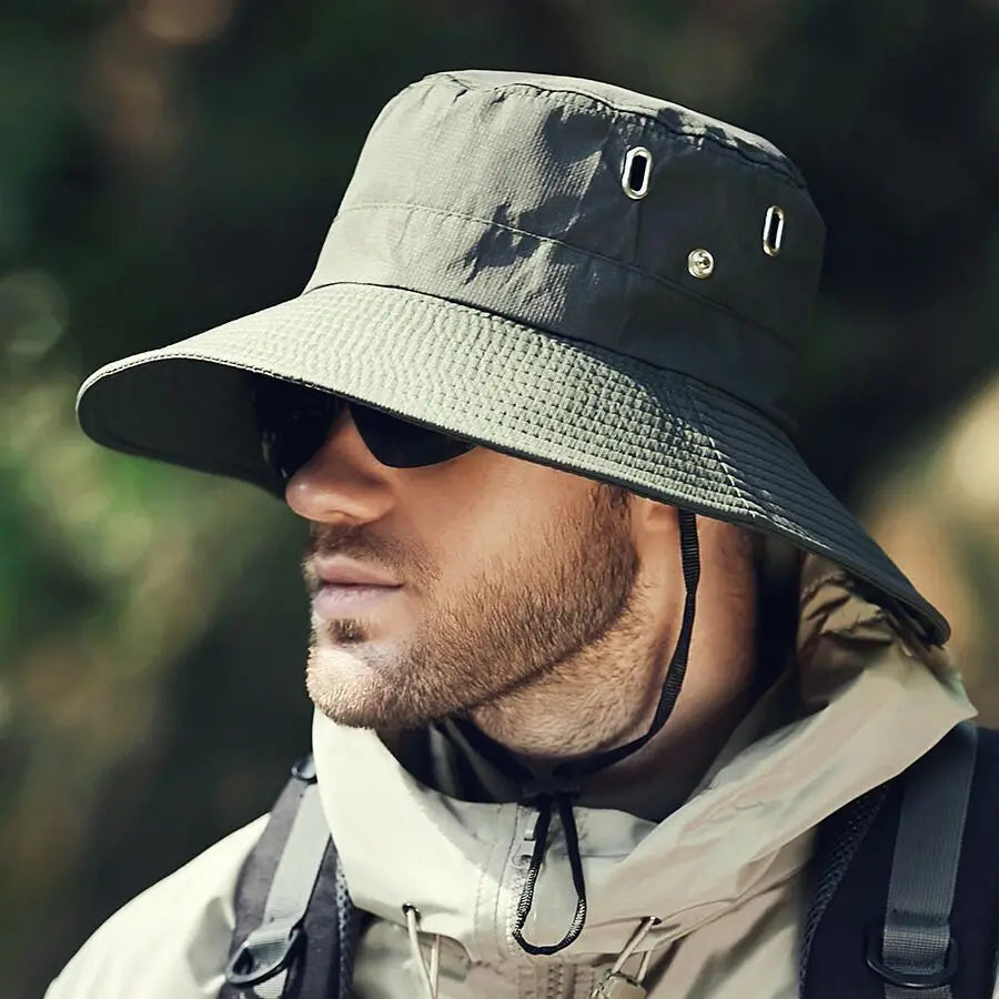 Summer Wide Brim Bucket Hat Men Breathable Fisherman Hats Fishing Hiking Climbing Outdoor Sun Protection Waterproof Bucket Cap
