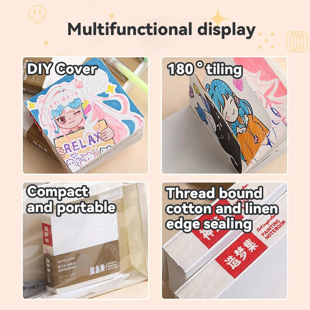 Languo 58 Sheets Drawing Notebook Thick Paper Sketchbook Portable Watercolor Book Gouache Notepad Art Supplies Stationery