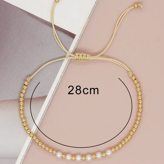 Gold Plated Beaded Surfer Bracelets Natural Pearl Charm Bracelet Handmade Fashion Summer Jewelry for Women Teen Girl Gift