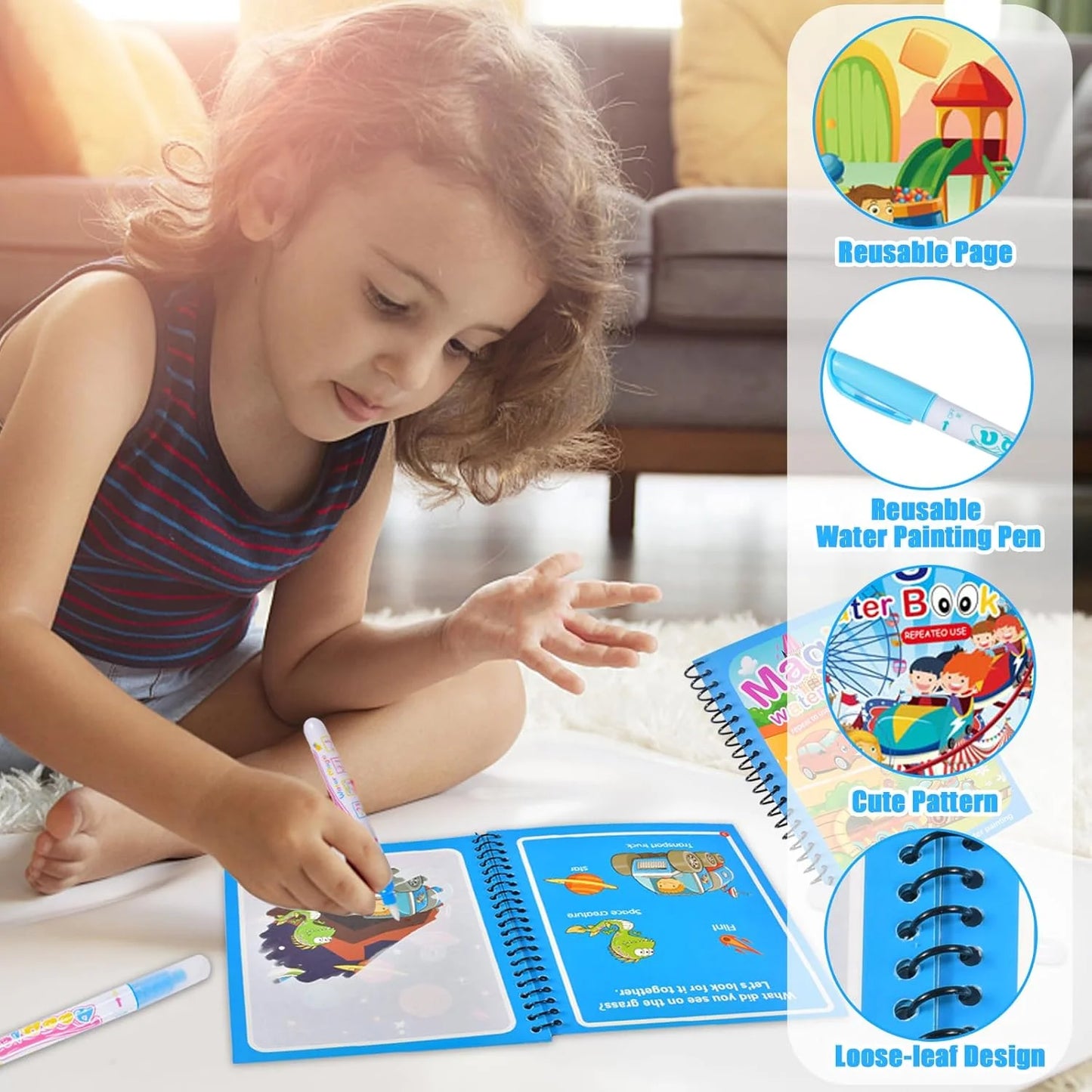 Cartoon Watercolor Painting Magic Book Kids Educational Magic Water Coloring Book Sensory Early Education Puzzle Drawing Toys