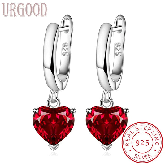 925 Sterling Silver Women's Drop Earrings Natural Red Crystal Peridot Blue Topaz Gemstone Jewelry