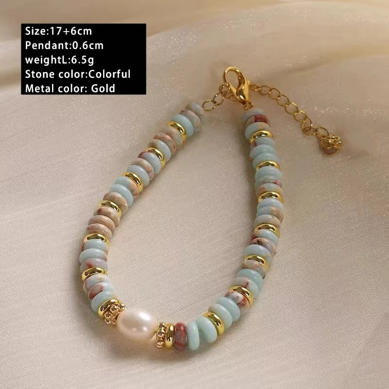 Vacation Style Natural Stone Bead Pearl Pendant Bracelet For Women's Fashion Jewelry sets Unusual Bracelet Accessories For Party