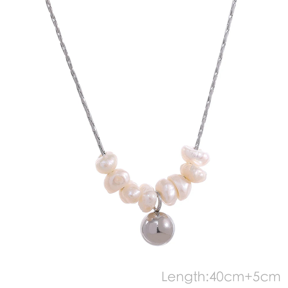Yhpup Tarnish Free Natural Pearl Beads Chic Exquisite Necklace Thin Chain Stainless Steel Minimalist Charm Collar Jewelry Women