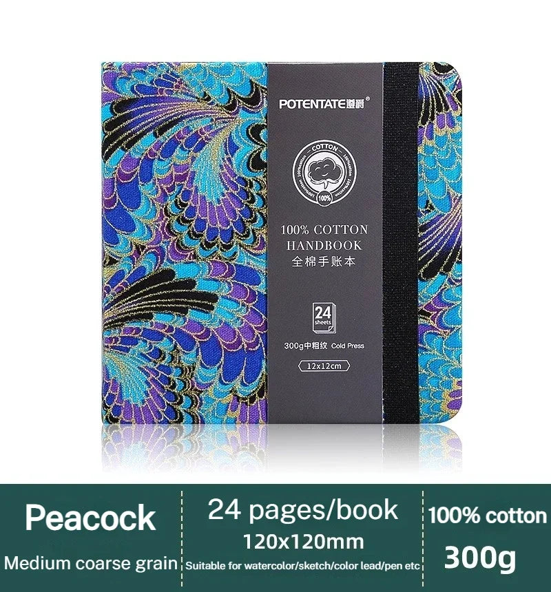POTENTATE 100% Cotton Square Watercolor Book 300g Organ Book Watercolor Journal Drawing Book Hand Notebook Sketch Pad Book