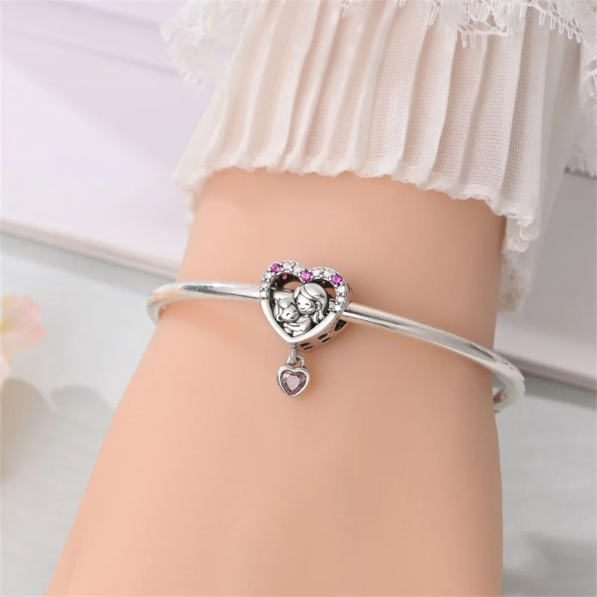 925 Silver Family Series Mother Daughter Splittable Heart Mom Charm Beads Fit Necklace Bracelet Mother's Day DIY Jewellery Gifts