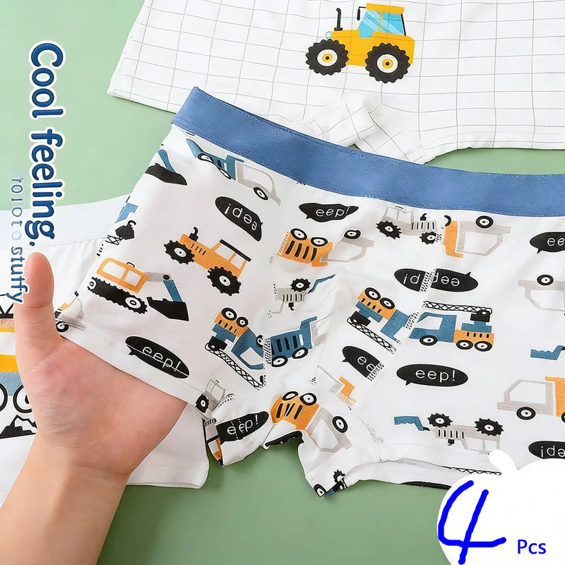 4pcs Children's Underwear for Boys Cotton Cute Dinosaur Shorts Panties Fashion Teenage Breathable Soft Boxers Toddler Underpants