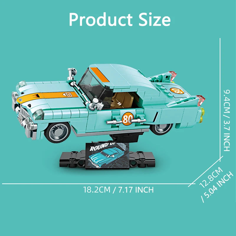 Retro Classic Luxury Car Building Blocks, Vintage Car Model Kit, Police Car, With Stand, Toy Gift for Car Enthusiasts
