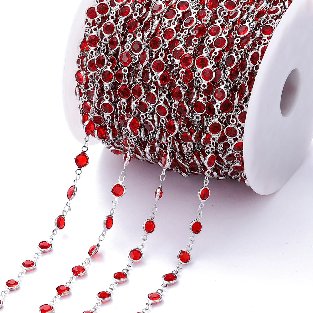 1M Crystal Zircon Stone Chain Colorful Glass Beads Chains For DIY Necklace Bracelet Jewelry Making Supplies Findings