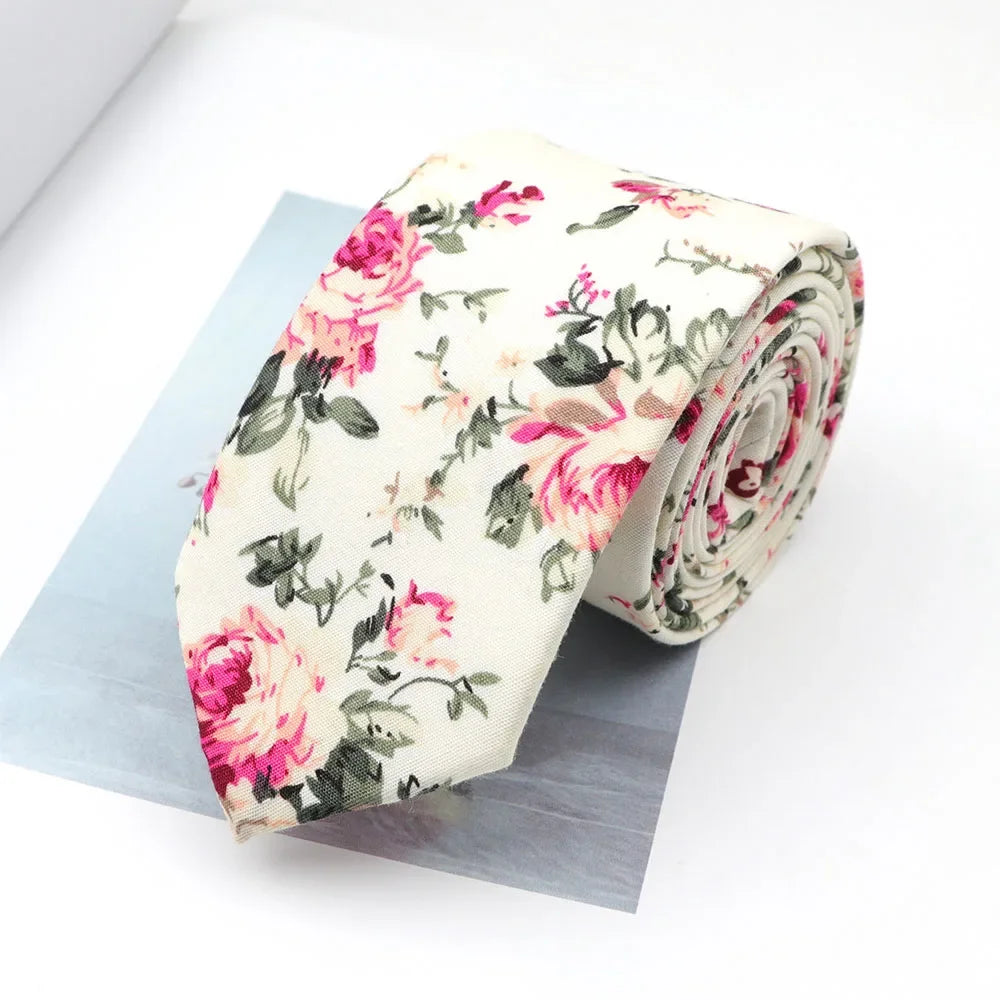 New Floral Elegant Tie For Men Women 100% Cotton Beautiful Flower Paisley Necktie Narrow Skinny Cravat Wedding Casual Corbatas